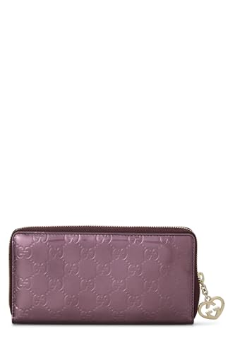 Gucci, Pre-Loved Metallic Purple Patent Leather Lovely Heart Zip Around Wallet, Purple