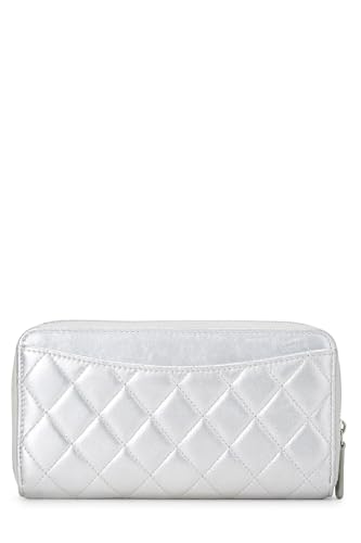 Chanel, Pre-Loved Silver Lambskin Zip Around Wallet, Silver