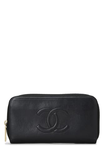 Chanel, Pre-Loved Black Calfskin Leather Zip Around Wallet, Black