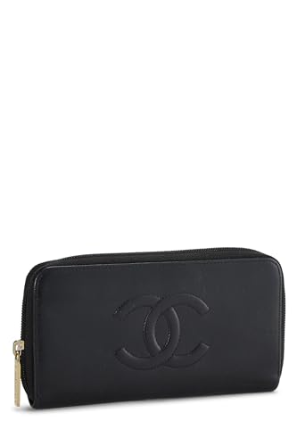 Chanel, Pre-Loved Black Calfskin Leather Zip Around Wallet, Black