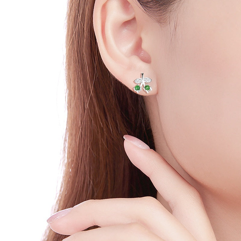 Natural A Cargo Emerald Cherry S925 Silver Inlaid Earrings