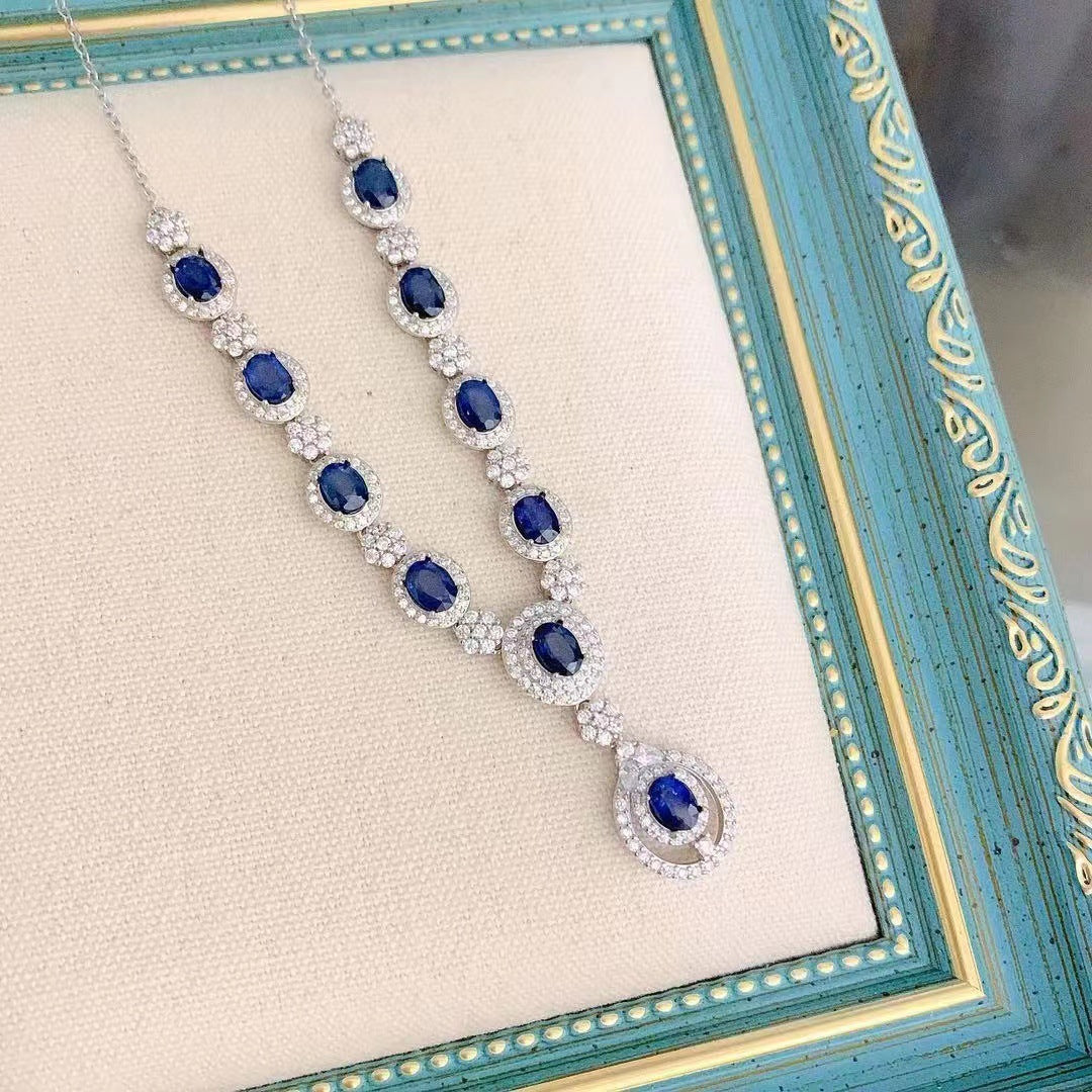 925 Silver Inlaid Natural Sri Lankan Sapphire Necklace