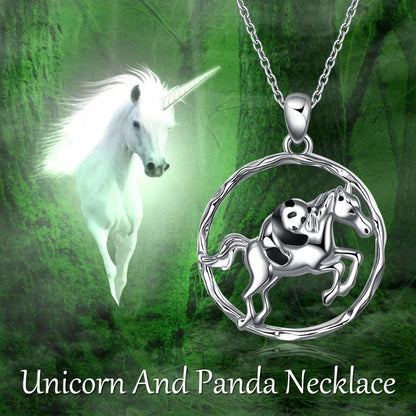 925 Sterling Silver Horse and Panda Running Horse Pendant Necklace Jewelry