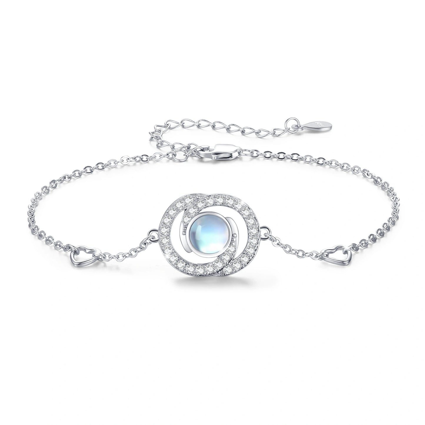 Sterling Silver Moonstone Infinity Symbol Heart Link Bracelet for Birthday Christmas