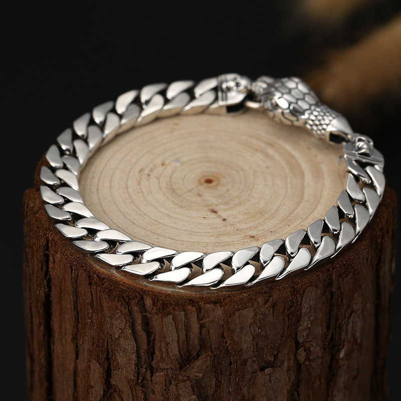 Bracelet en argent sterling pour homme avec boucle en forme de tête de serpent en argent thaïlandais tendance