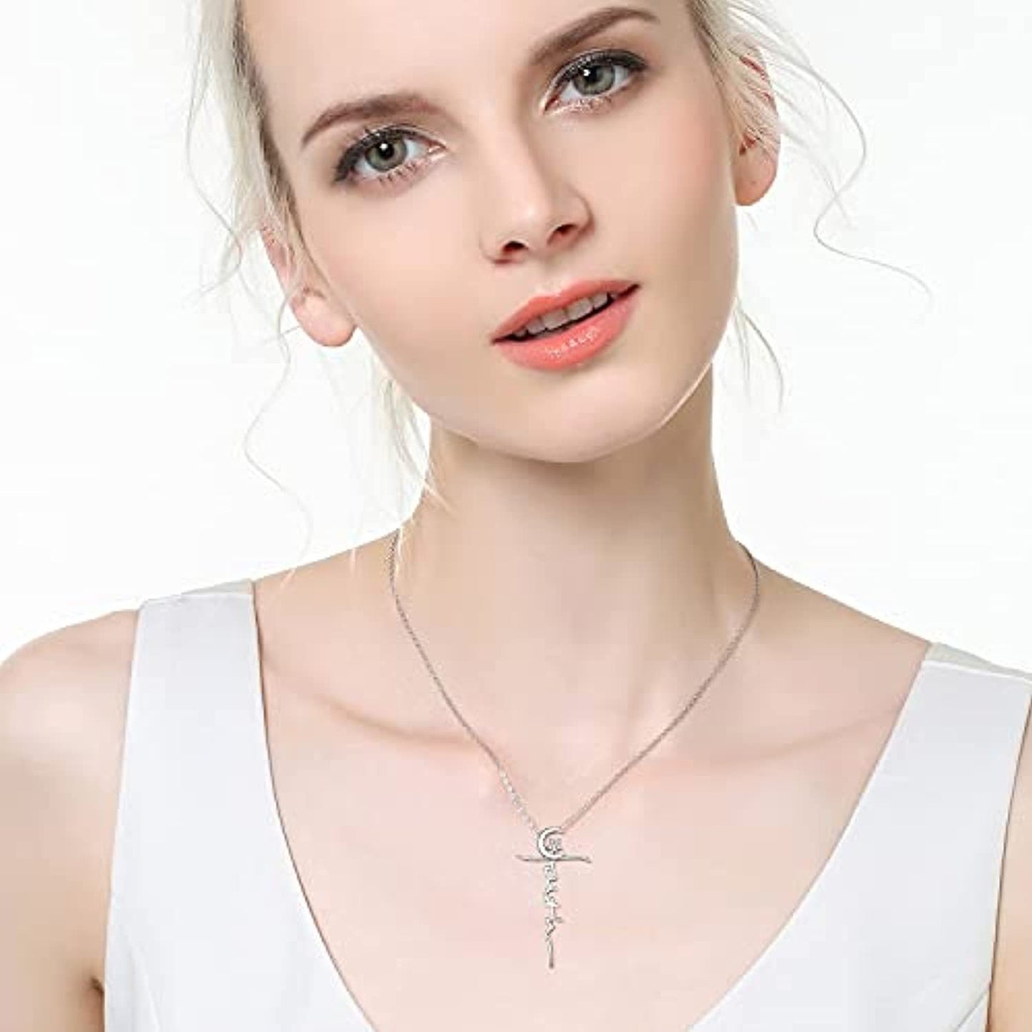 Collier pendentif croix lune et étoile en argent sterling S925