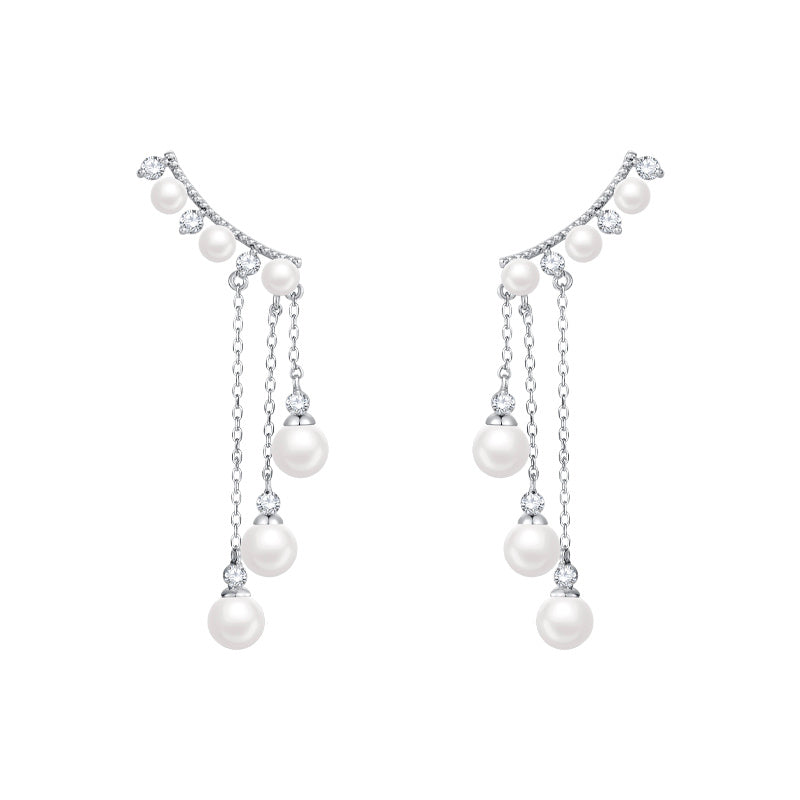 Long High Profile Tassel Pearl Eardrop Earring