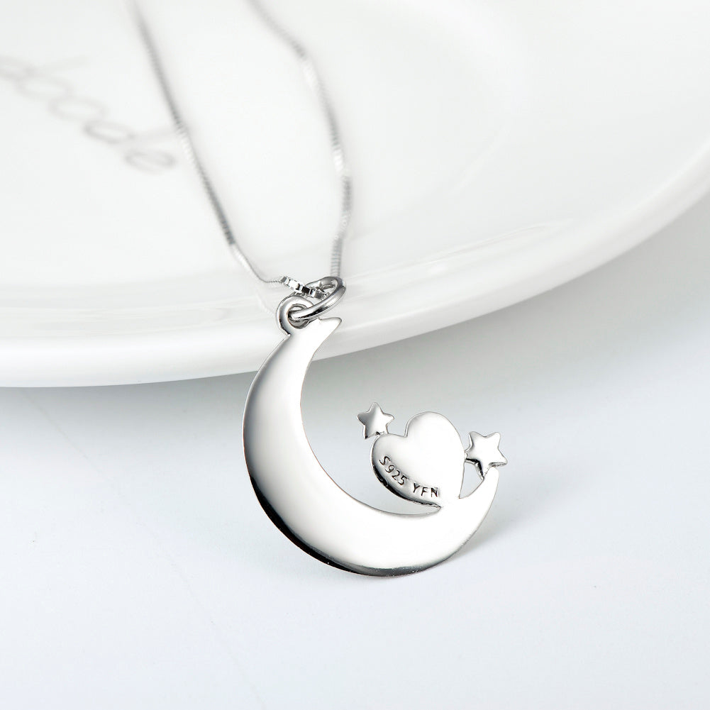 Moon &Star Shape Pendant 925 Silver Necklace