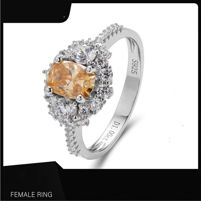 Bague pour femme en argent S925 plaqué or 18 carats avec moissanite champagne