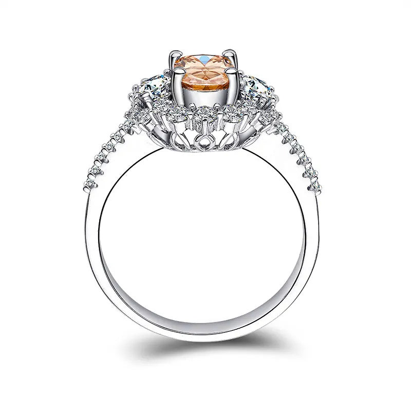 Bague pour femme en argent S925 plaqué or 18 carats avec moissanite champagne