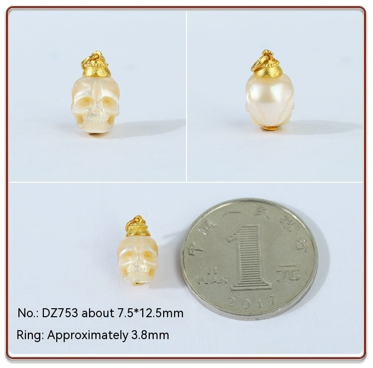 18K Gold Inlaid Pearl Shell Dapeng Bird Skull Pendant