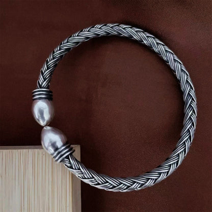 Pulsera retro y moderna personalizada tejida a mano en plata pura S999 a juego