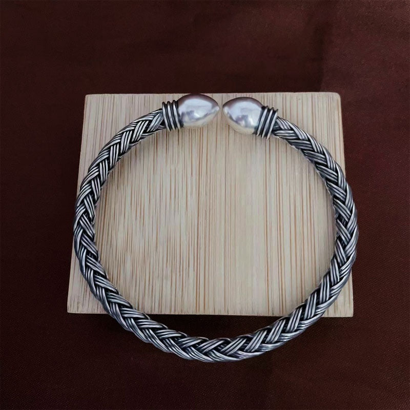 Pulsera retro y moderna personalizada tejida a mano en plata pura S999 a juego