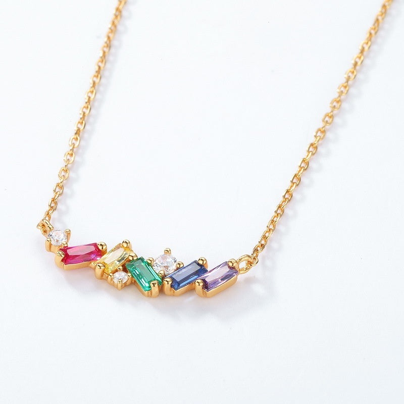 Japanese Light Luxury Rainbow Candy 925 Silver Necklace