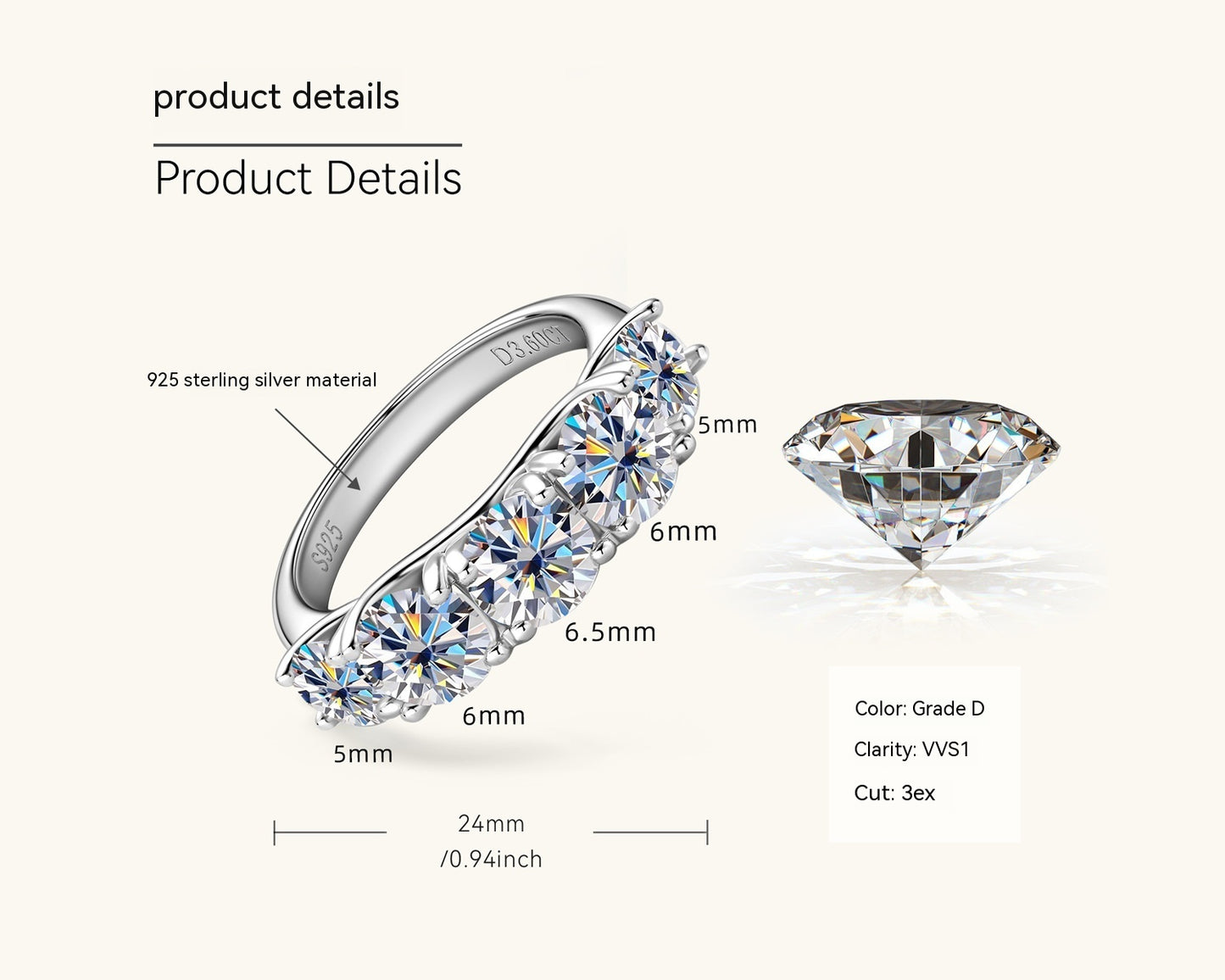 Light Luxury Ins Style 925 Silver Moissanite Ring