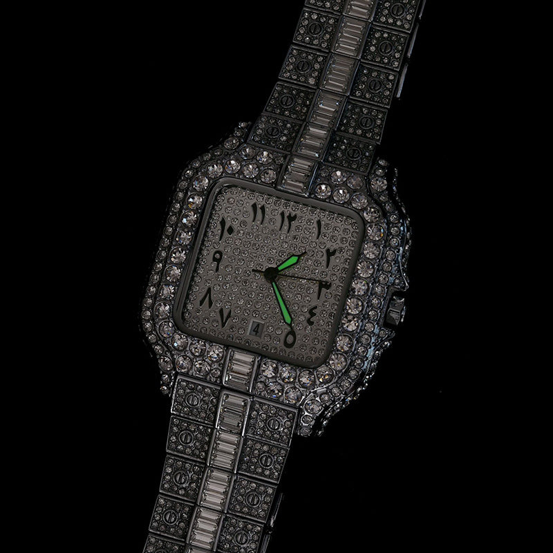 Reloj de diamantes completo con grafiti cuadrado de moda para hombre