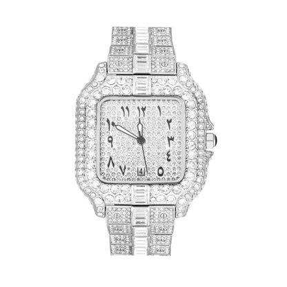 Montre carrée tendance pour homme avec motif graffiti et diamants