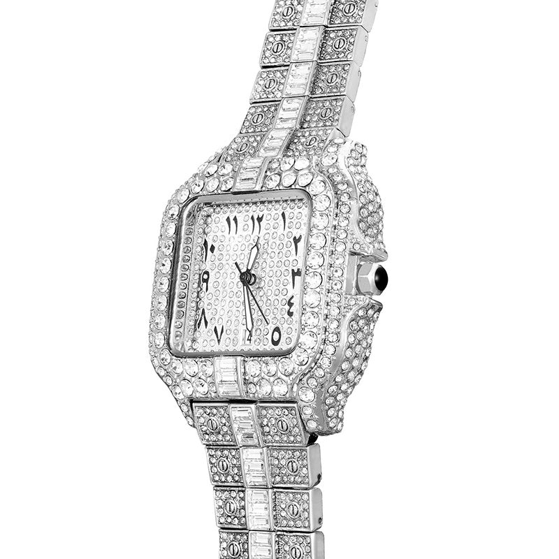 Men's Fashion Square Graffiti Full Diamond Watch