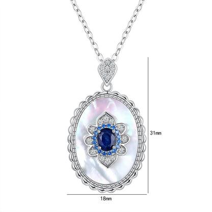 Sterling Silver Inlaid Light Luxury Natural Sapphire Pendant Necklace