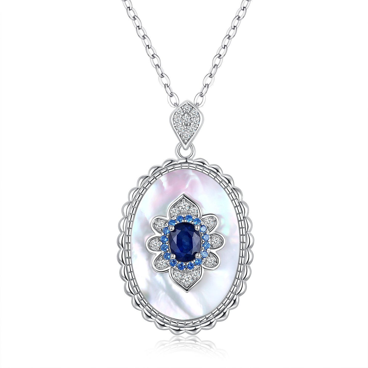 Sterling Silver Inlaid Light Luxury Natural Sapphire Pendant Necklace