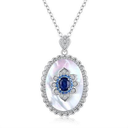 Sterling Silver Inlaid Light Luxury Natural Sapphire Pendant Necklace