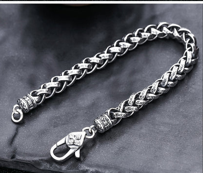 Bracelet tissé en argent sterling pour homme avec mantra à six mots