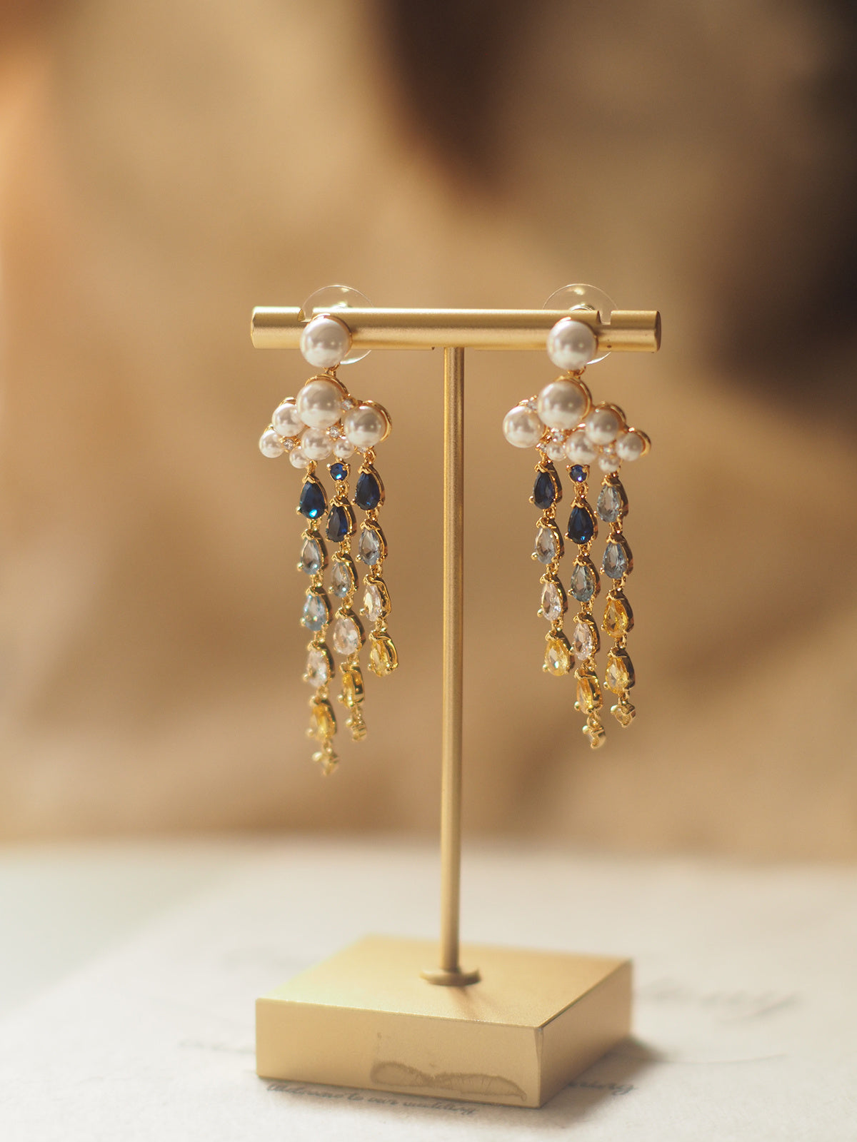 Cloud Raindrop Long Fringe Vintage Gemstone Inlaid Earrings