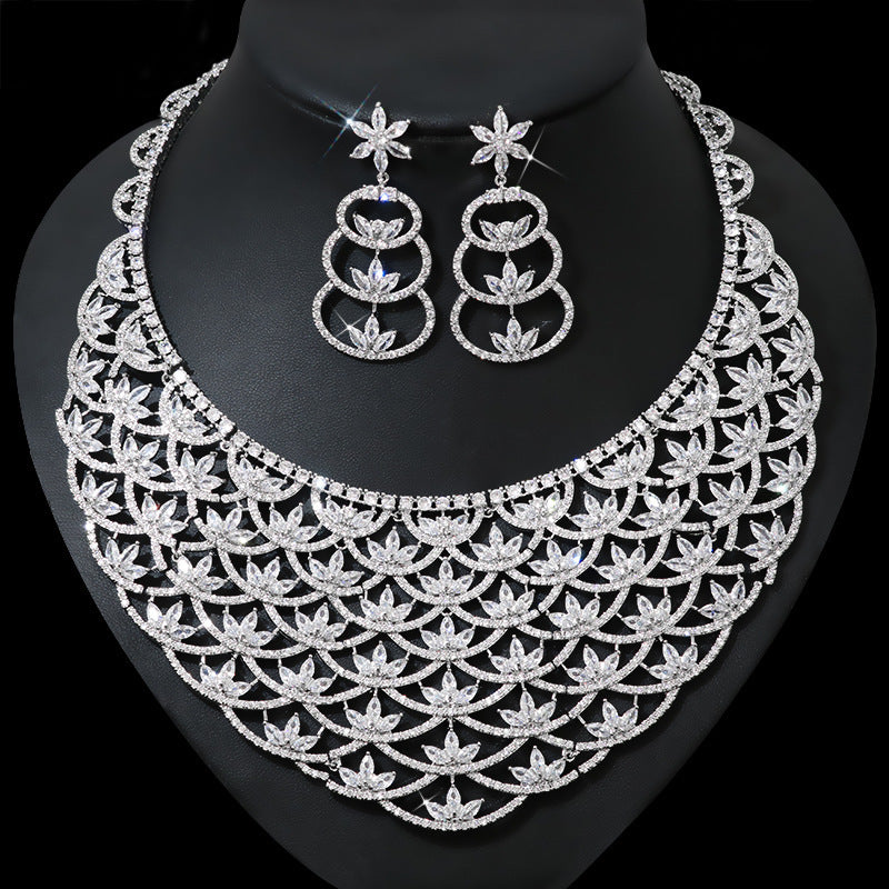 Women's Fashion Zircon Necklace Earrings Set