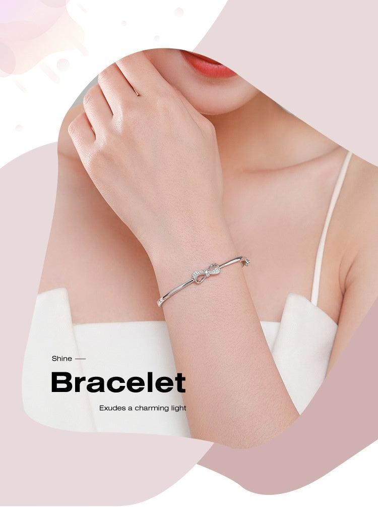 S925 Sterling Silver Bow Bracelet Female All-match Jewelry