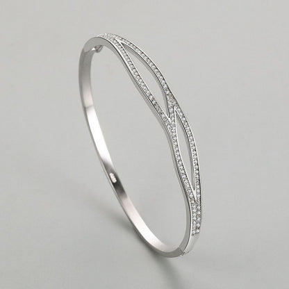 S925 Silver Bracelet Women's Japanese And Korean Simple Double-layer Cross Diamond