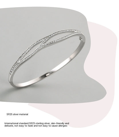 S925 Silver Bracelet Women's Japanese And Korean Simple Double-layer Cross Diamond