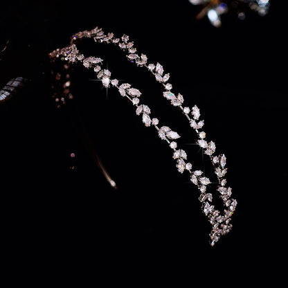 Women's Double Layer Crystal Zircon Leaf Hair Band