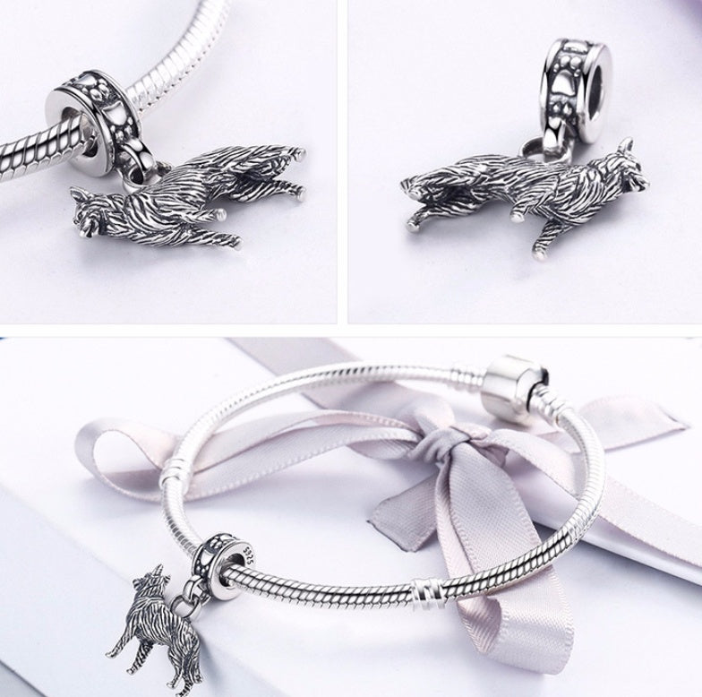 Sterling silver beads s925 stereo loyal shepherd dog pendant pendant bracelet accessories S