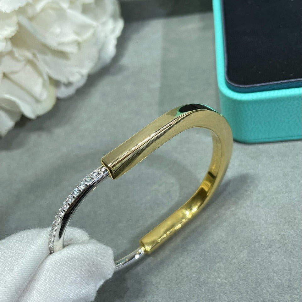 Pulsera con cabeza de candado de medio diamante con galvanoplastia y separación de colores