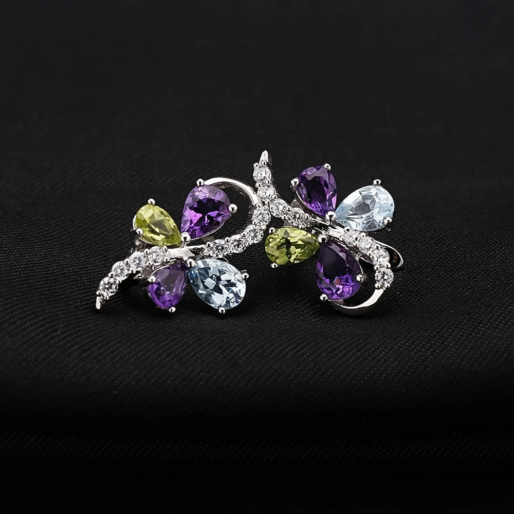 Butterfly-shaped Gem 925 Silver Earrings