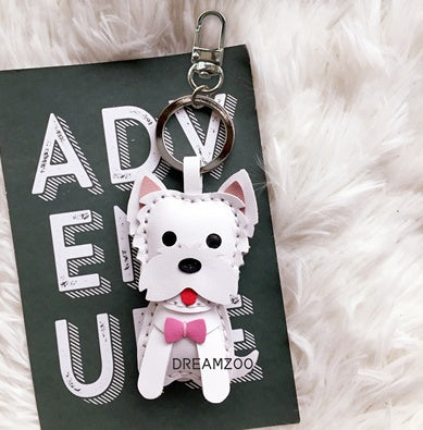 Dreamzoo original West Highland White Terrier Dog Car Key Chain West Highland cowhide dog Zodiac bag Pendant