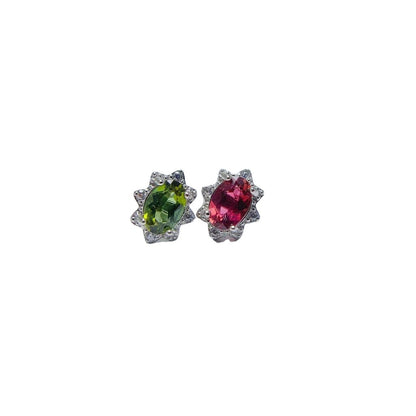 Natural Tourmaline Stud Earrings 925 Silver Delicate Mosaic Women Colored Gems