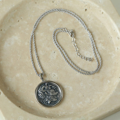 Collier long en argent avec pièce de monnaie pour femme, chaîne simple et rétro