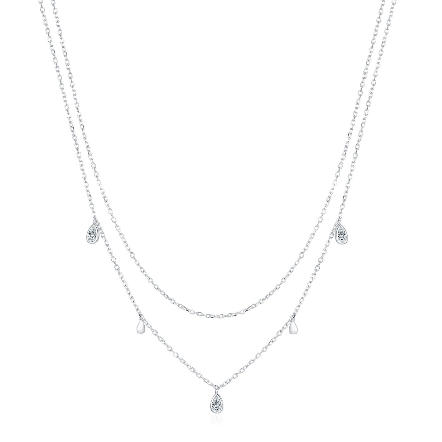 S925 Sterling Silver Design With Water Droplet Double Layered Necklace For Women