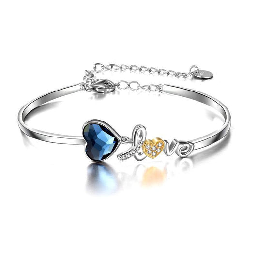 Bracelet jonc en forme de cœur « Je t'aime » en argent sterling avec cristal