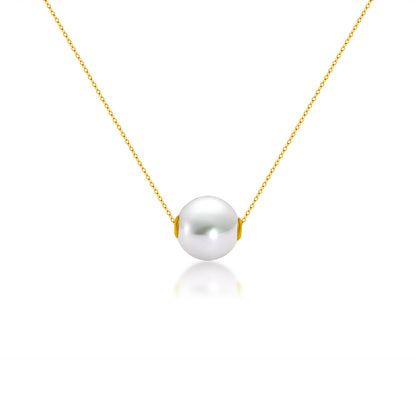 18K Gold Round Pearl Necklace Clavicle Chain