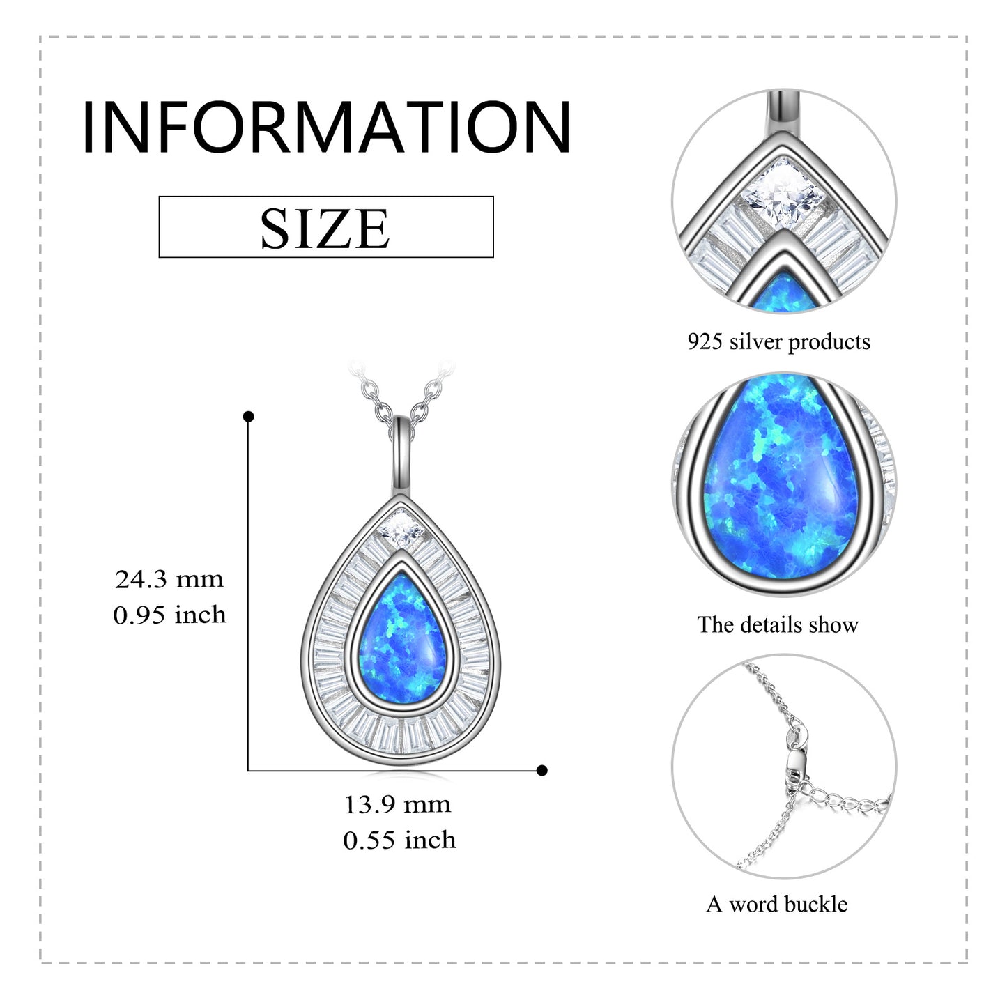 Sterling Silver Blue Opal Teardrop Necklace Jewelry for Women