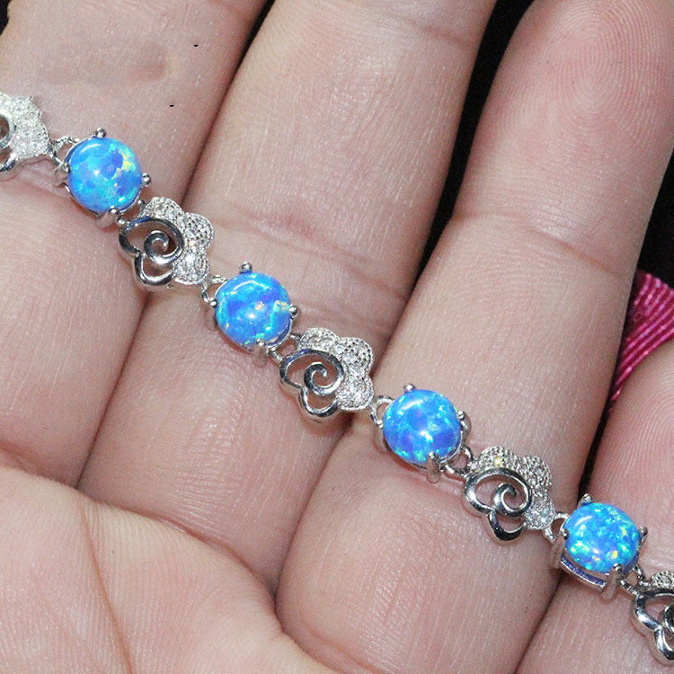 6mm Blue Opal Bracelet Silver Jewelry Colorful