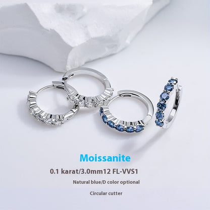 Boucle d'oreille en moissanite ronde bleue naturelle blanche D