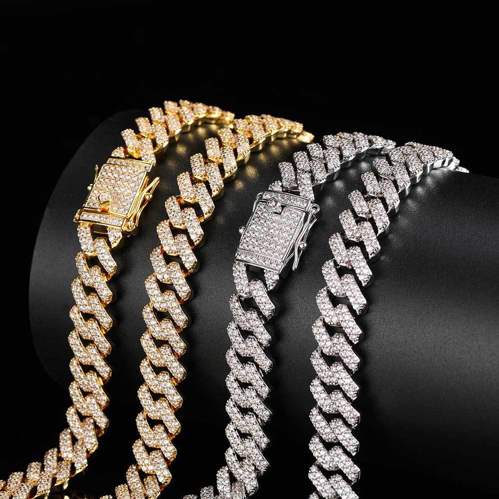 Double Row Zircon Diamond Shaped Cuban Necklace