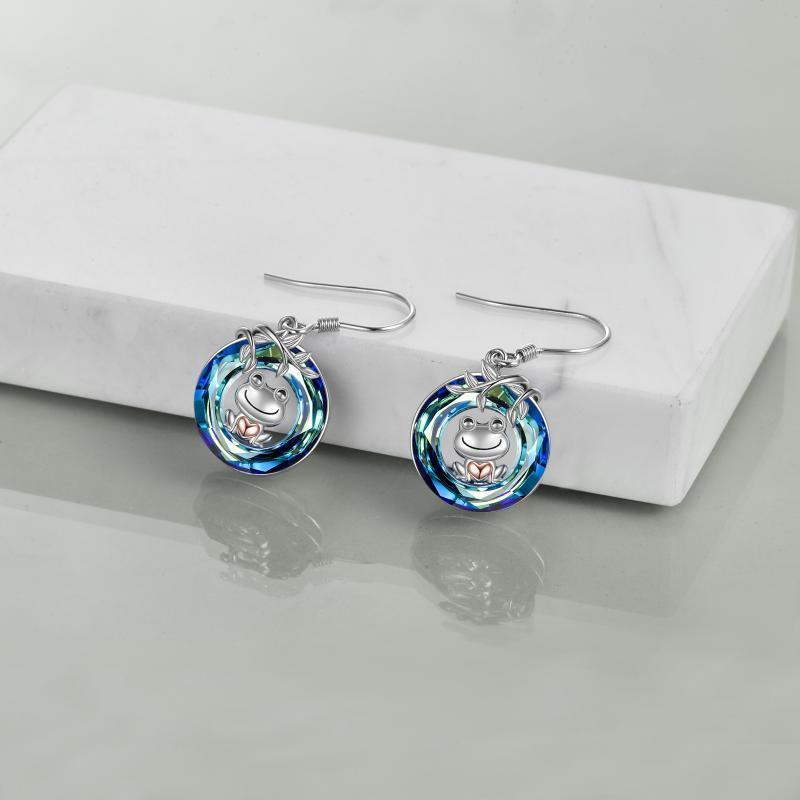 Boucles d'oreilles pendantes en forme de grenouille avec cristal pour femme en argent sterling