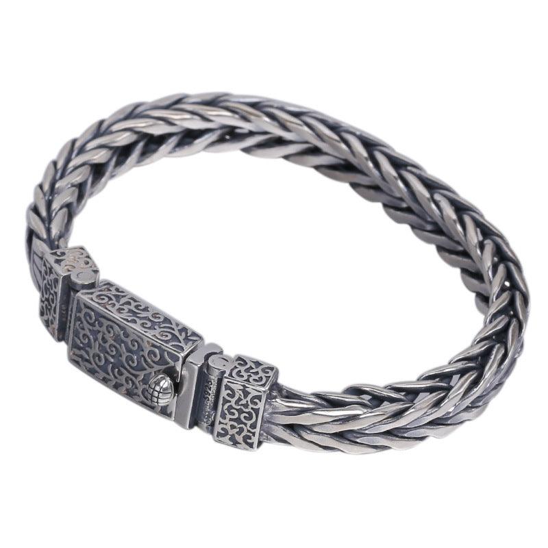 Bracelet en rotin tressé pour homme en argent sterling 925