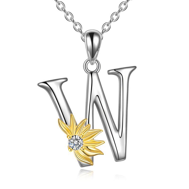 Sterling Silver Initial Alphabet Sunflower A Letter Script Name Pendant Necklace