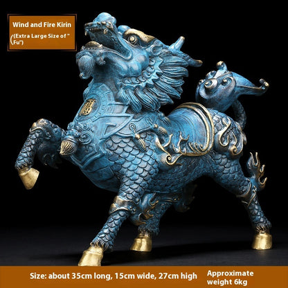 Factory Wholesale Copper Color Style Fire Kirin Ornaments A Pair Of Male And Female Crafts Home Furnishings