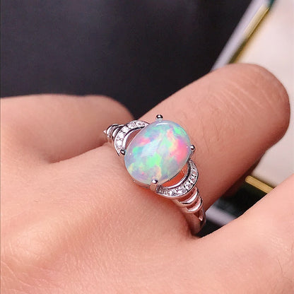 New Natural Opal 925 Silver Inlaid Ring